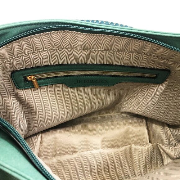 Jen & Co Jess Vegan Stitched Shoulder Bag Faux Suede Faun Blue 15x11x3.5 inches - Picture 5 of 8